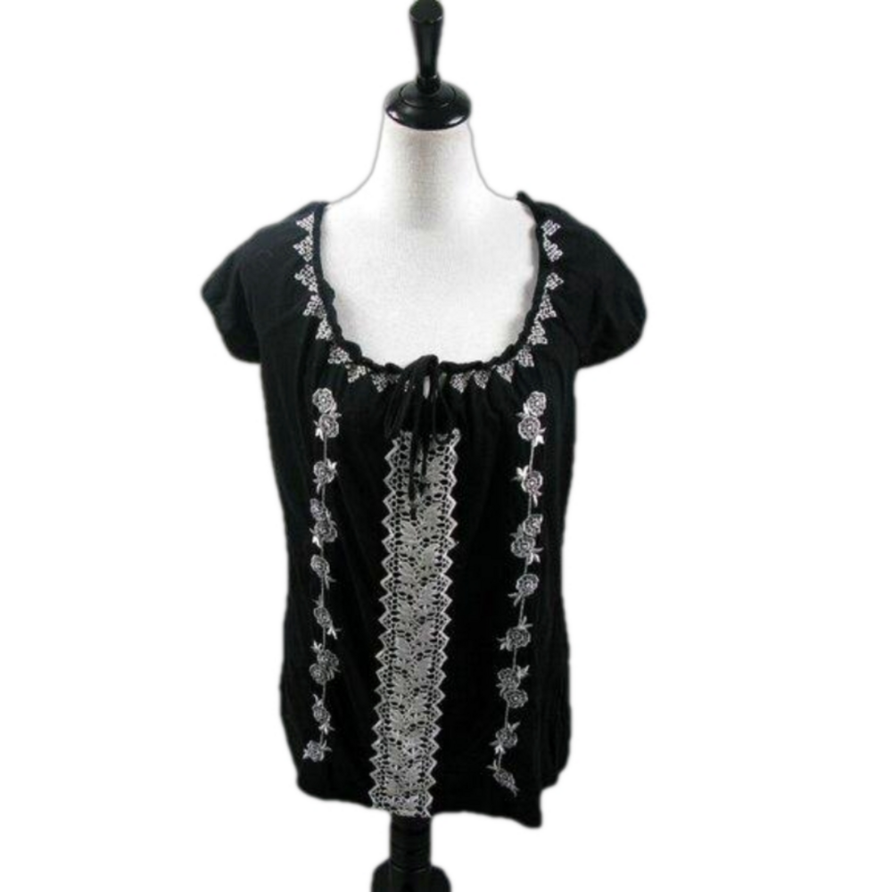 Adobe Star Black/White Embroidered Blouse Size Small